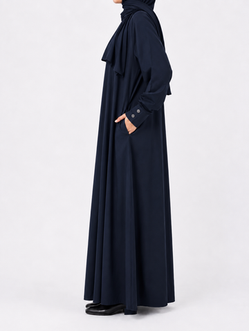 Cotton Straight Abaya with Button Cuff | Matte | Navy