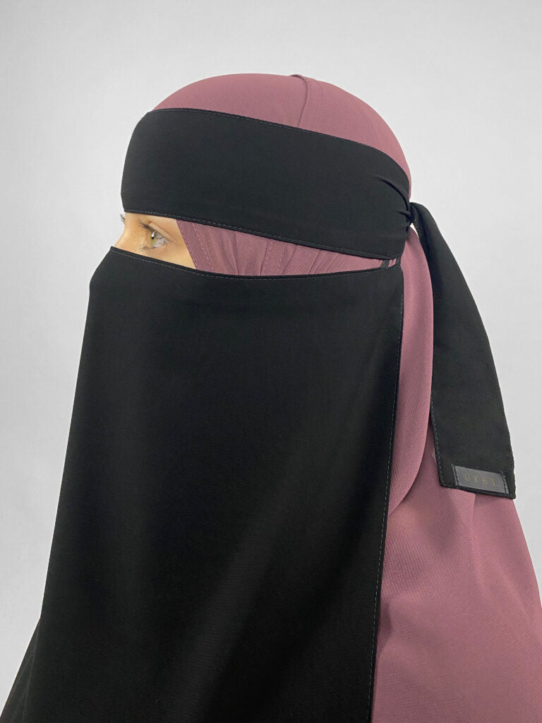 Elastic Sides Pull down Niqab | Long 24" Black
