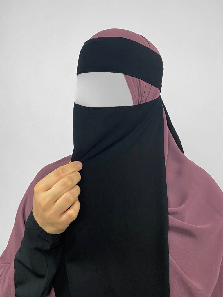 Elastic Sides Pull down Niqab | Long 24" Black