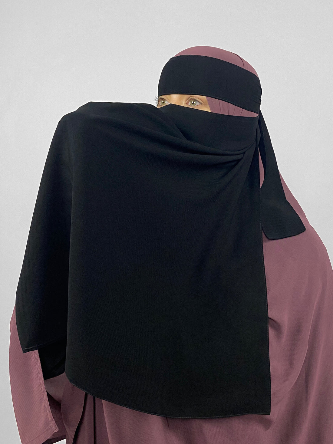 XL 1 Layer Niqab with Elasticated Sides: Black