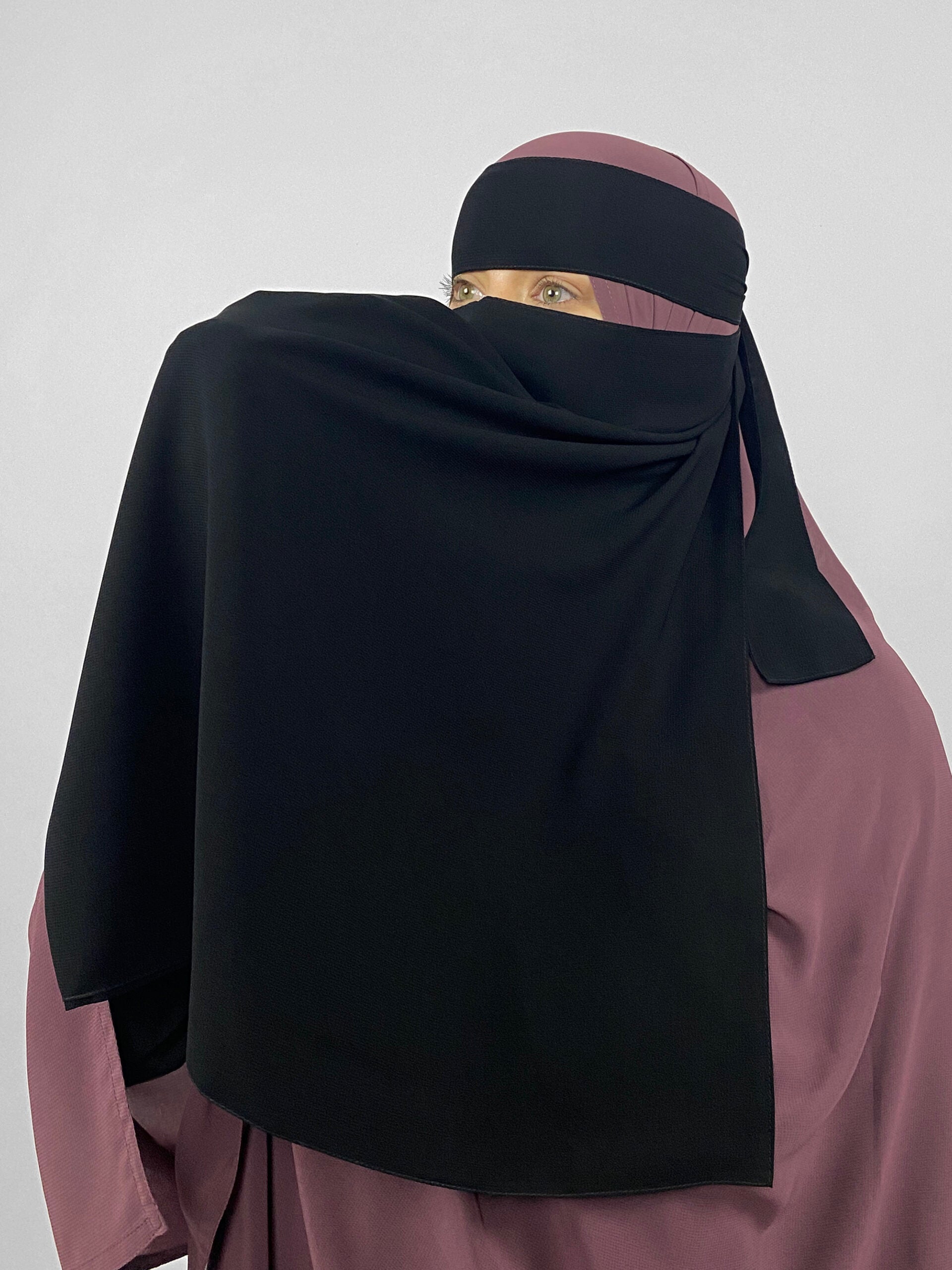 XL 1 Layer Niqab with Elasticated Sides: Black