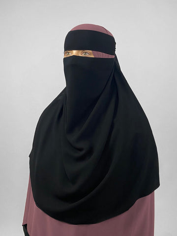XL 1 Layer Niqab with Elasticated Sides: Black
