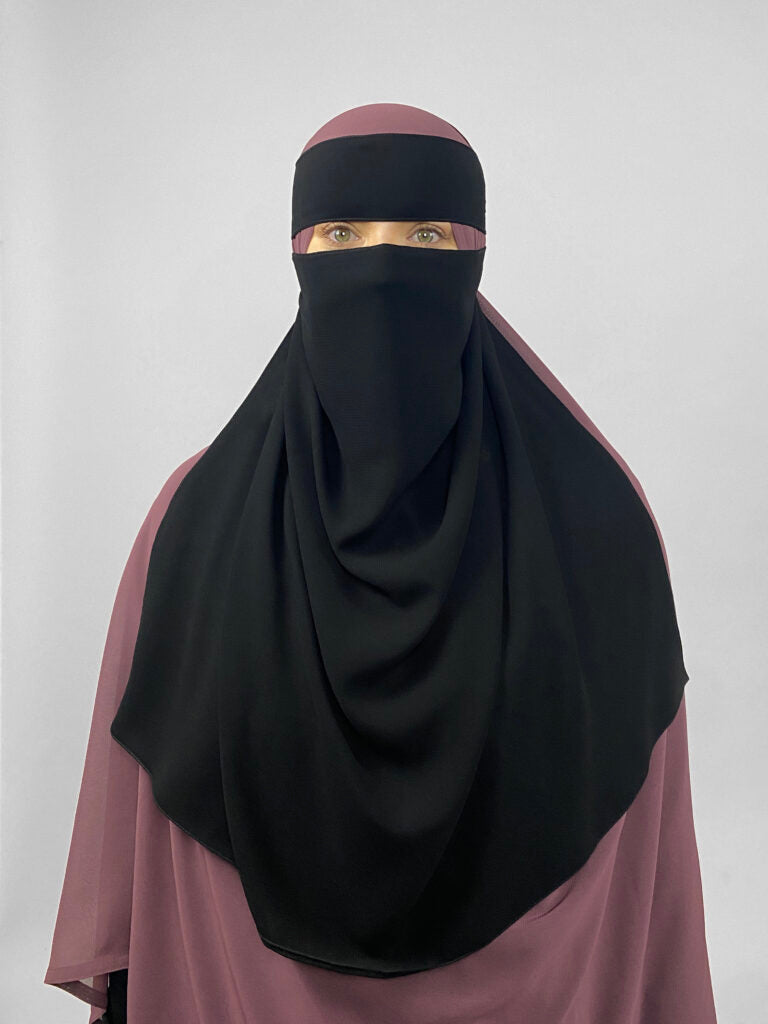 XL 1 Layer Niqab with Elasticated Sides: Black