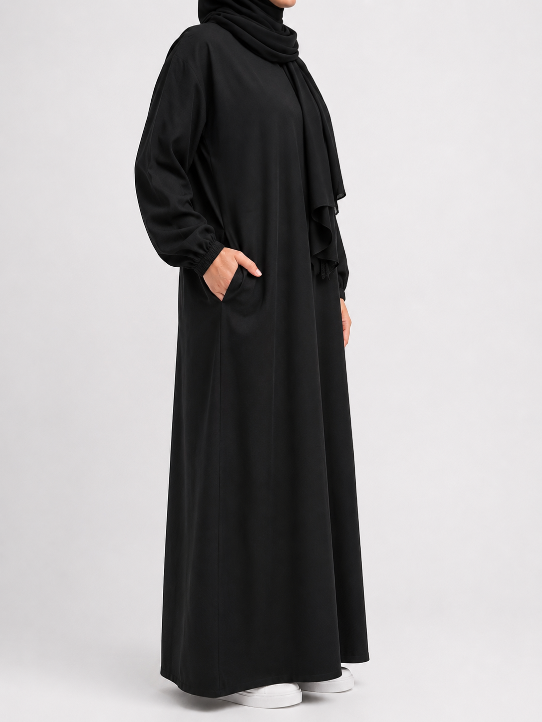 Cotton Straight Abaya with Elastic Cuff | Matte | Black
