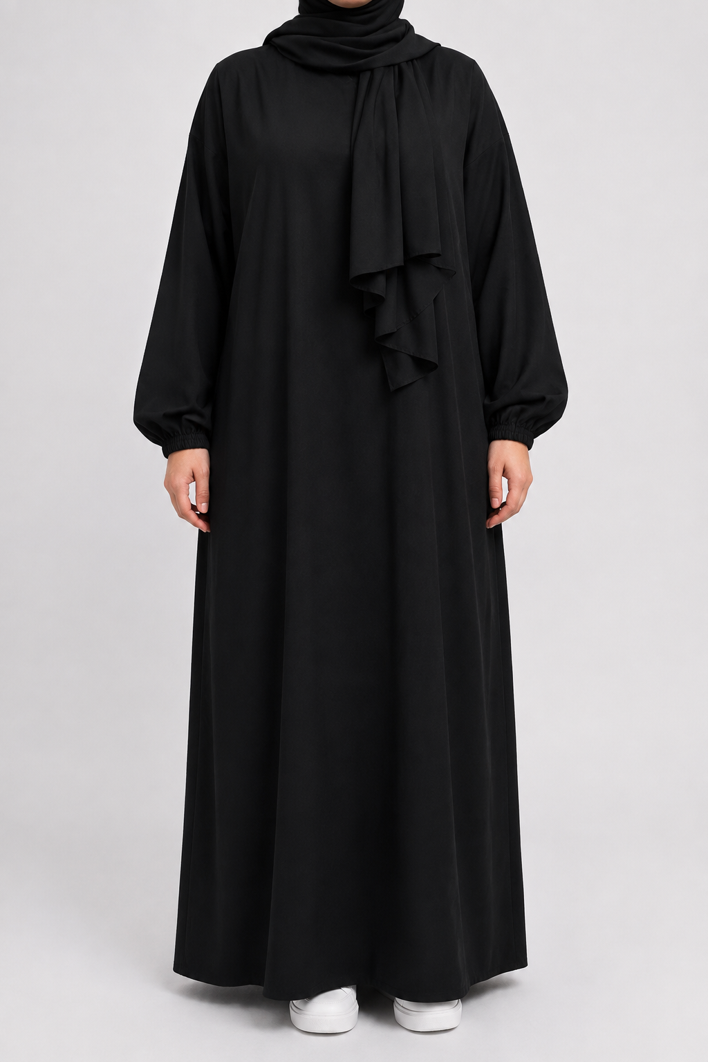 Cotton Straight Abaya with Elastic Cuff | Matte | Black