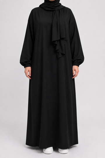 Cotton Straight Abaya with Elastic Cuff | Matte | Black