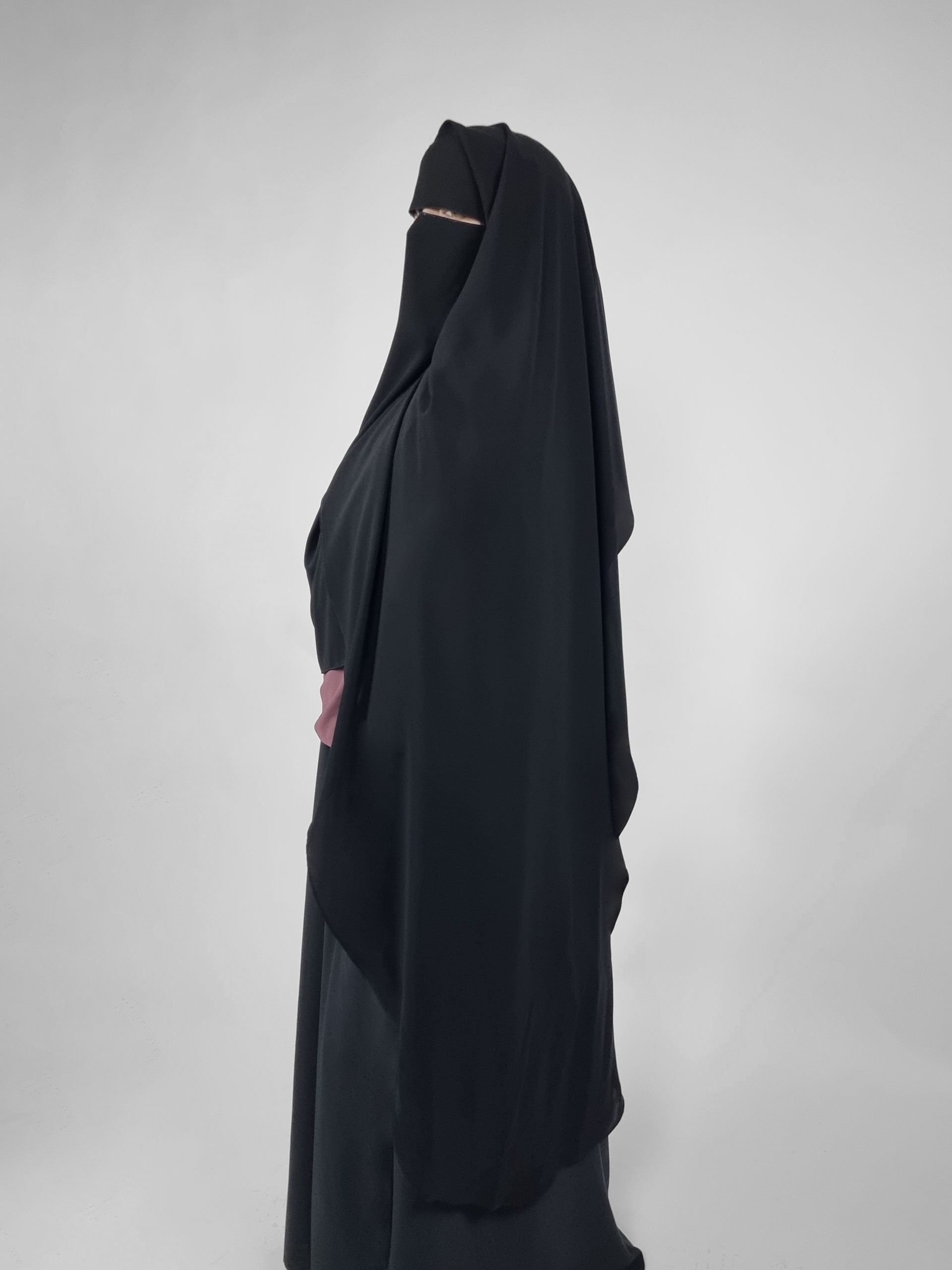 Extra Long 2 Layer Niqab | Eye Flap | Black | Round Back
