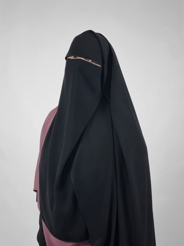 Extra Long 2 Layer Niqab | Eye Flap | Black | Round Back