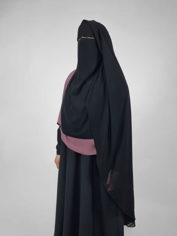 Extra Long 2 Layer Niqab | Eye Flap | Black | Round Back