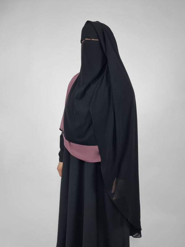 Extra Long 2 Layer Niqab | Eye Flap | Black | Round Back
