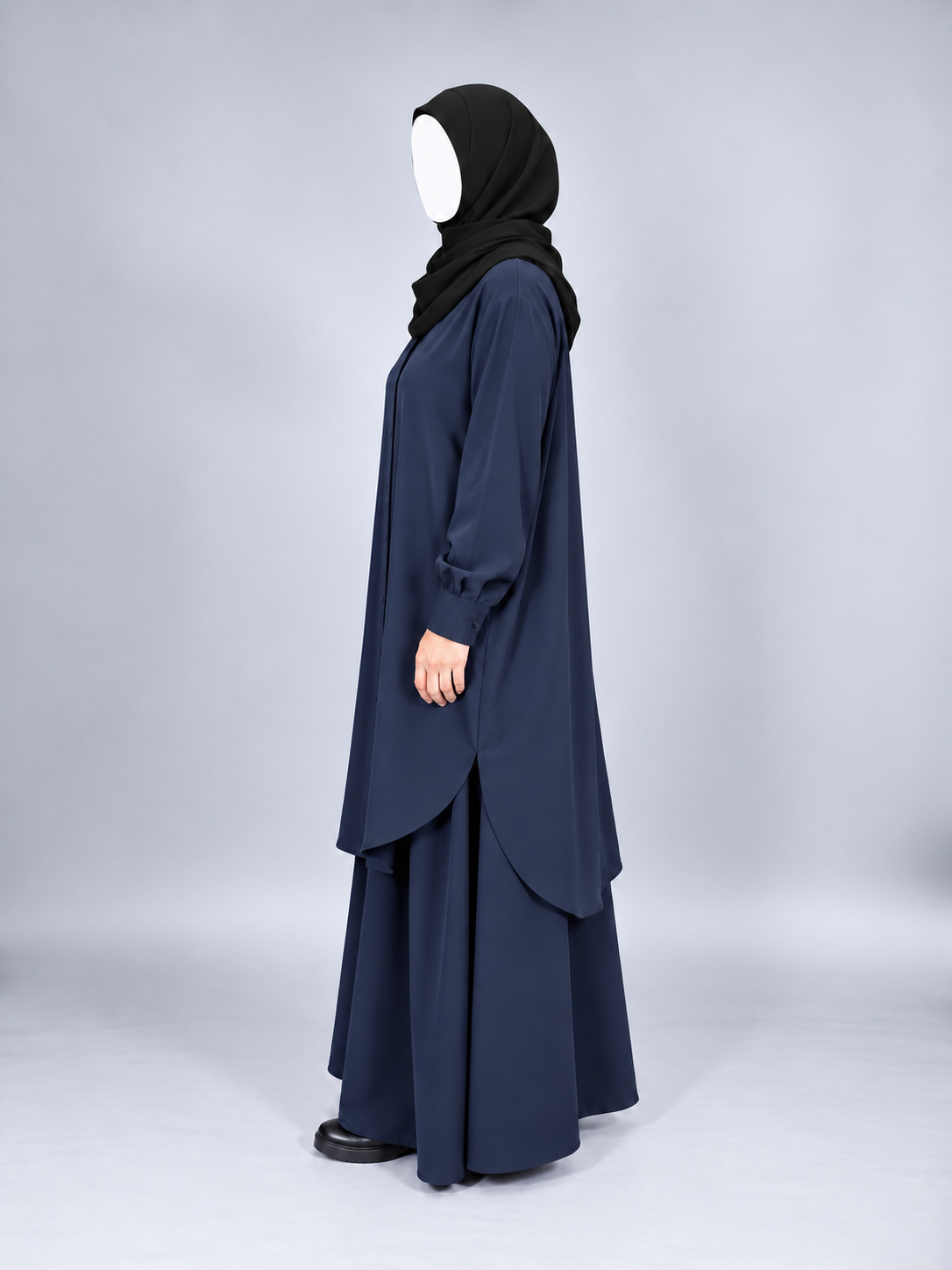 Wash and Wear Modest Co-Ord Set | Oversized Buttoned Shirt Set Navy
