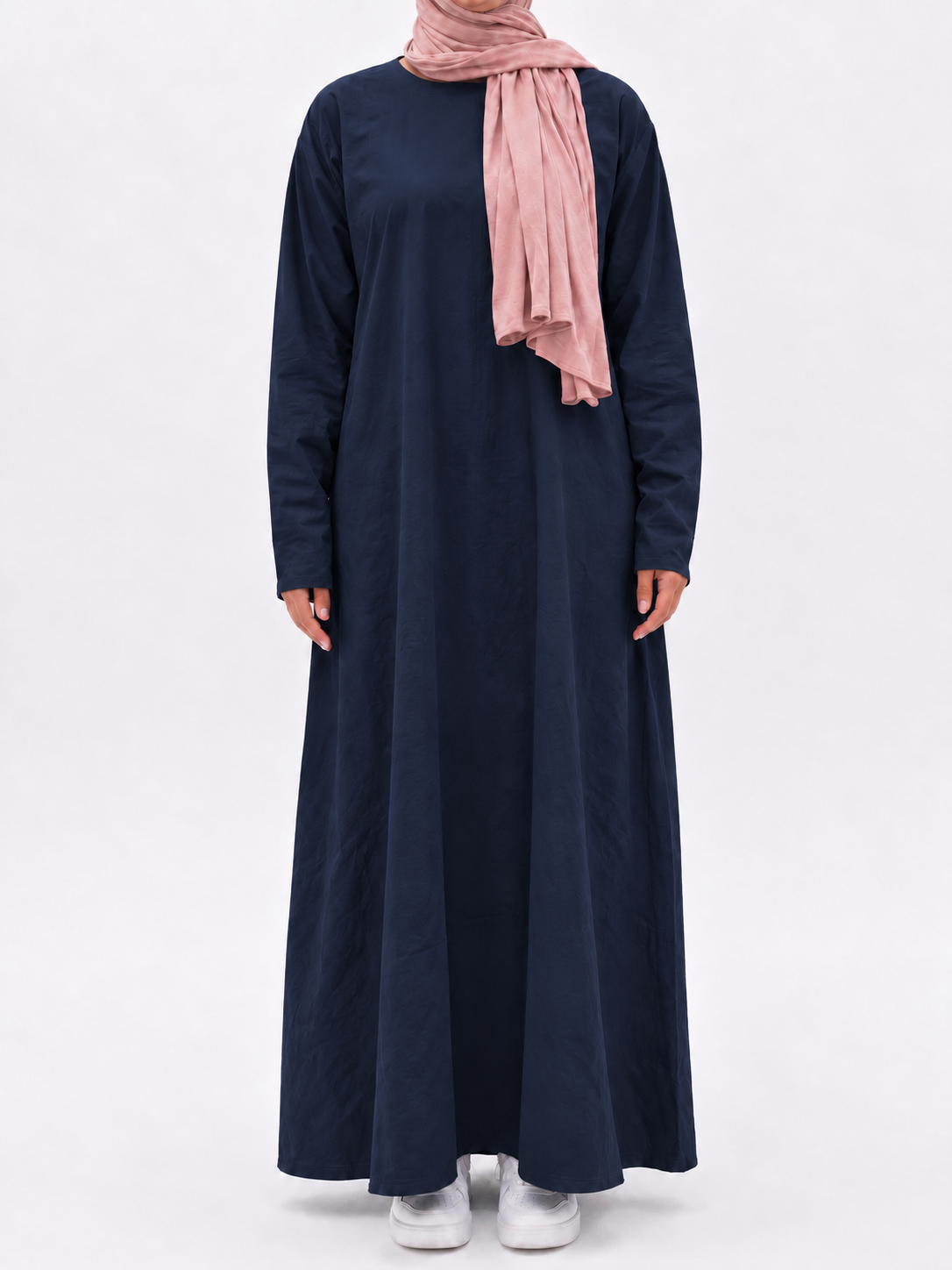 Plain Cotton Abaya with Pockets | Round neck | Matte | Navy