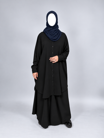 Wash and Wear Modest Co-Ord Set | Oversized Buttoned Shirt Set Black