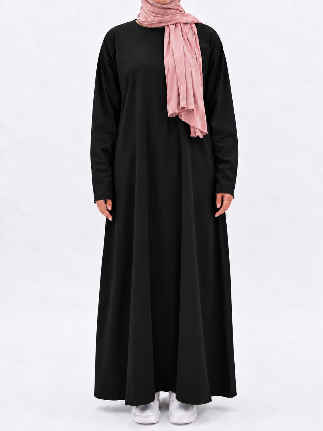 Wash and Wear Plain Abaya with Pockets | Round neck |Black|
