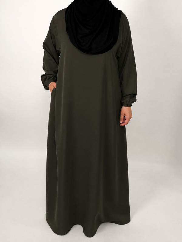 Straight Abaya with Elastic Cuff | Nida | Emerald Noir