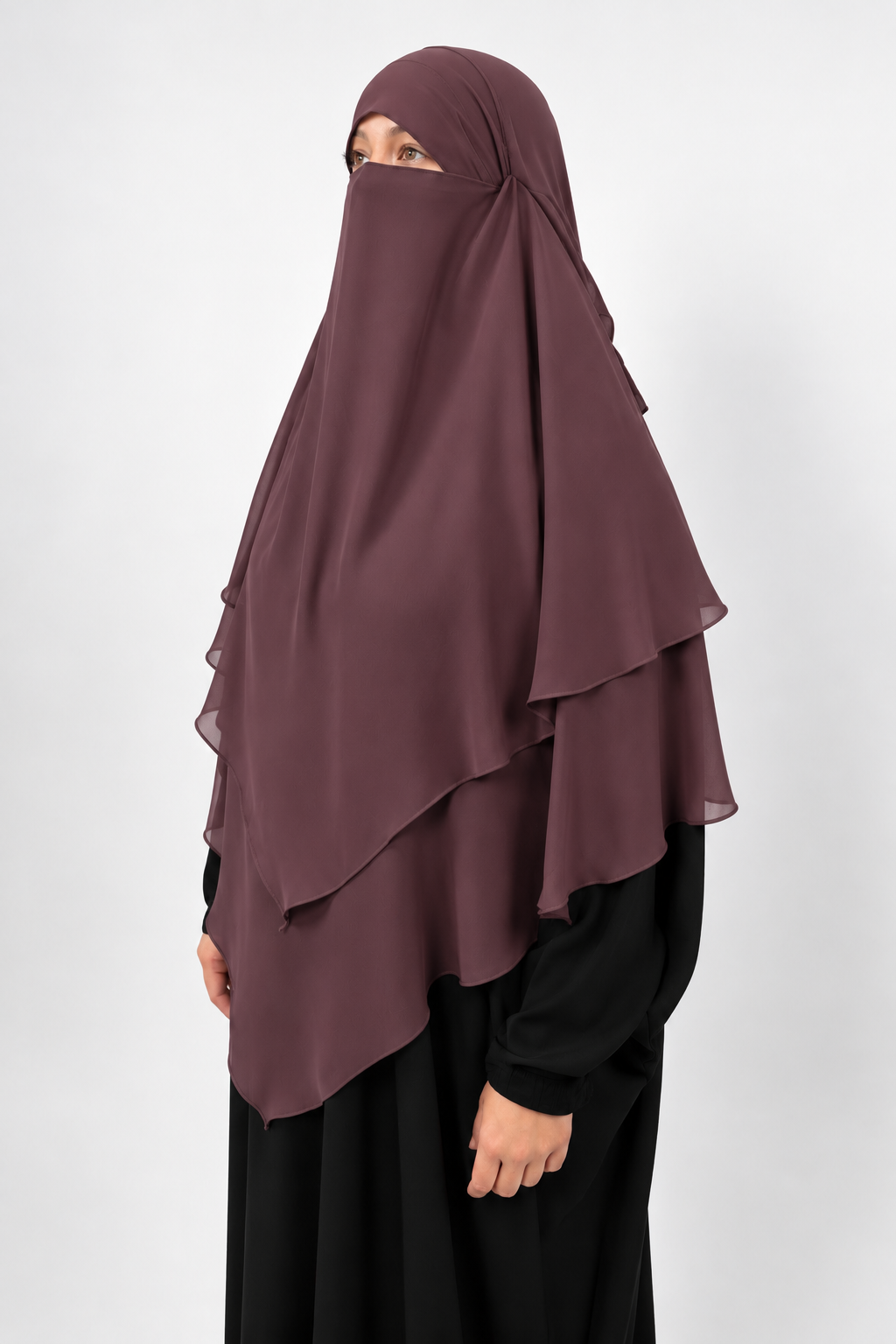 Diamond Layered Chiffon Khimar | Dark Rose