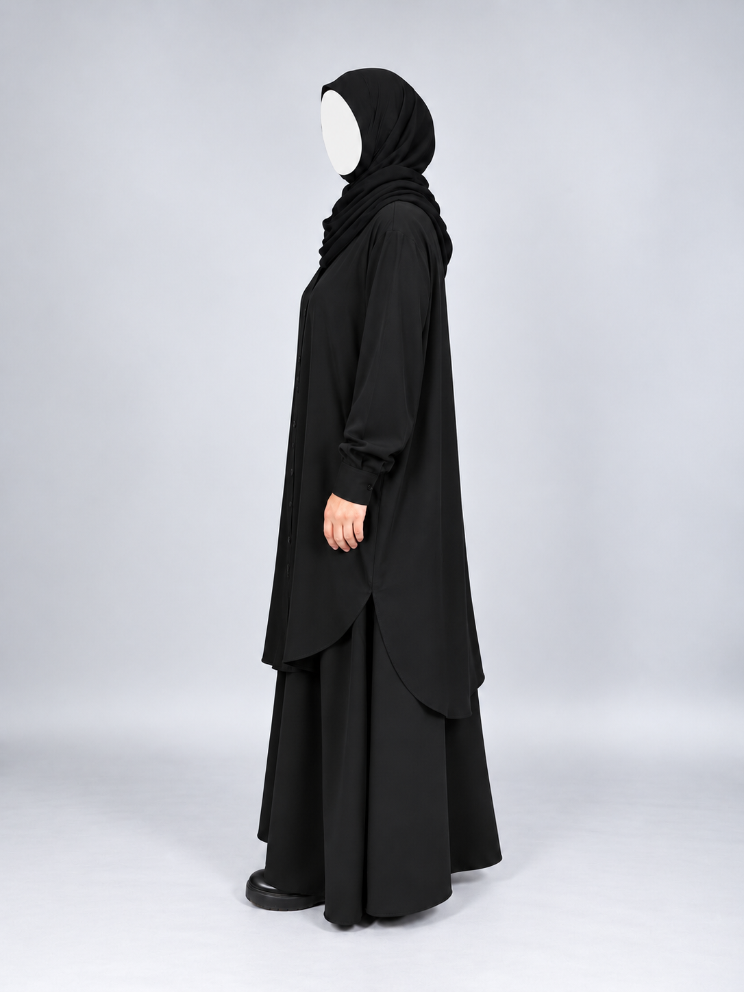 Wash and Wear Modest Co-Ord Set | Oversized Buttoned Shirt Set Black
