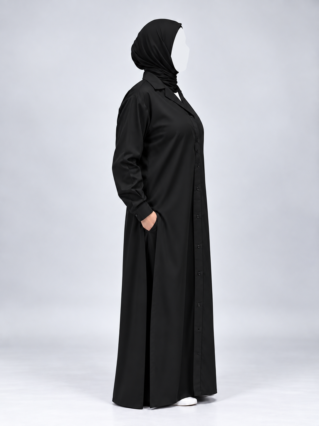 Wash and Wear Modest Co-Ord Set | Shirt Style Abaya with Wide Leg Palazzo Trousers |Black|