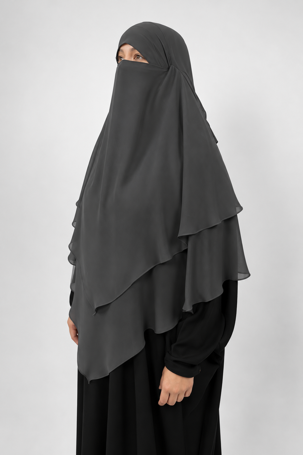 Diamond Layered Chiffon Khimar | Charcoal