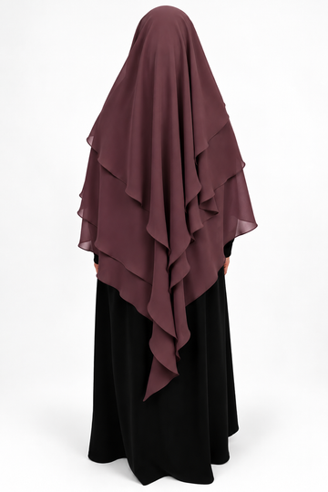 Diamond Layered Chiffon Khimar | Dark Rose