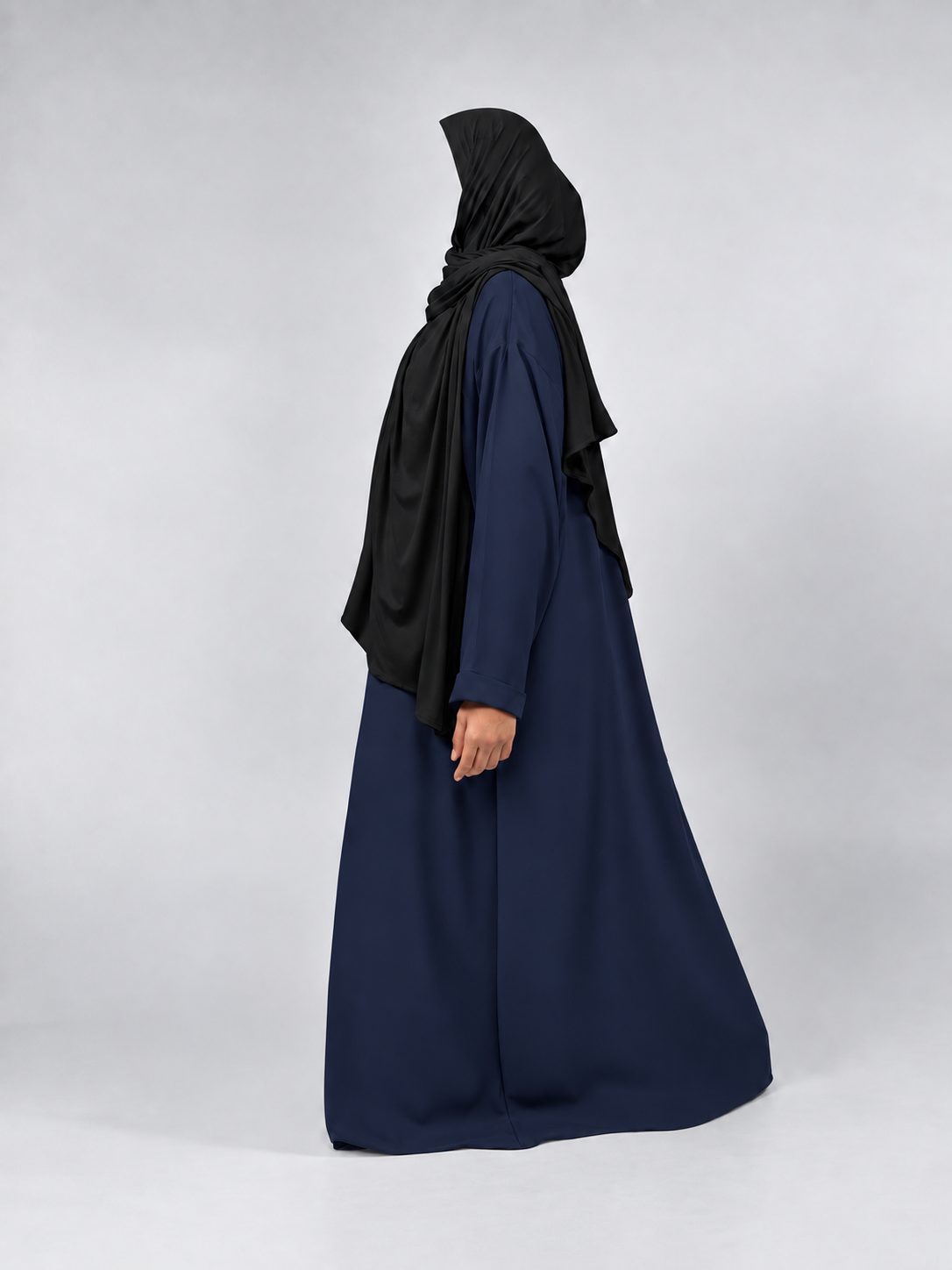 Wash and Wear Oversized Abaya | Loose Folded Sleeve | Navy |
