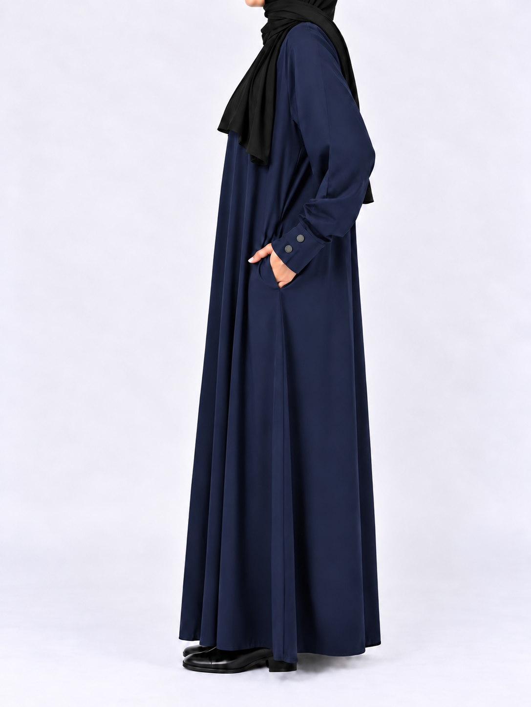 Wash and Wear Straight Abaya with Button Cuff |Navy|