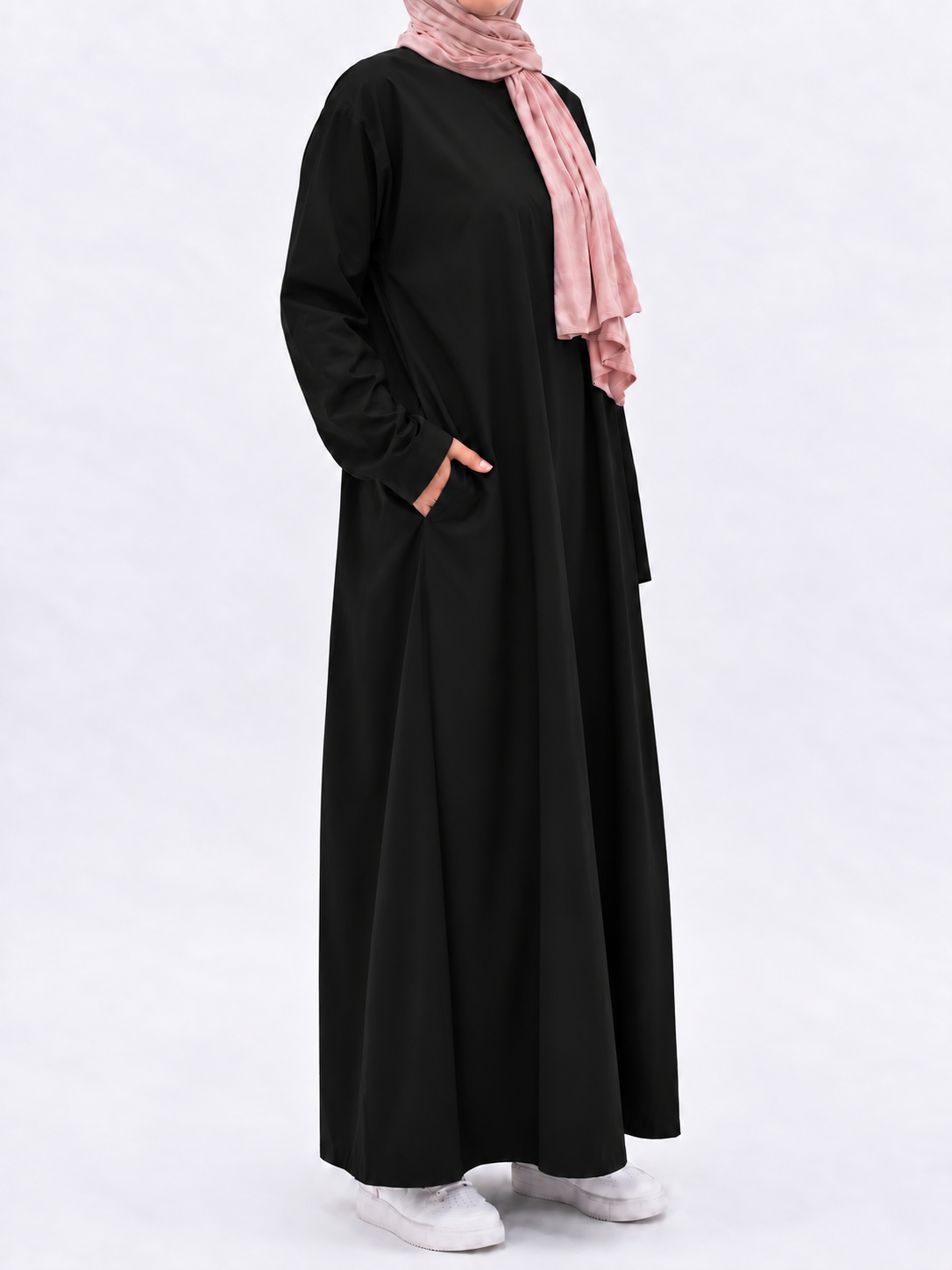 Wash and Wear Plain Abaya with Pockets | Round neck |Black|
