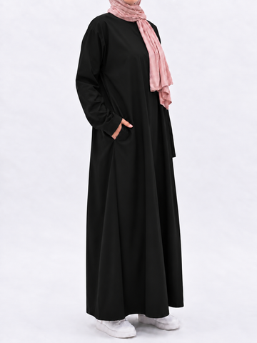Wash and Wear Plain Abaya with Pockets | Round neck |Black|