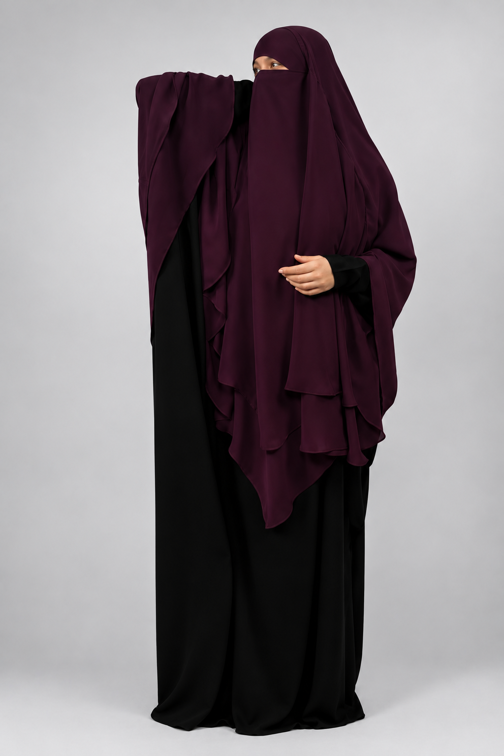 2 Layer Diamond Chiffon Khimar | Burgundy