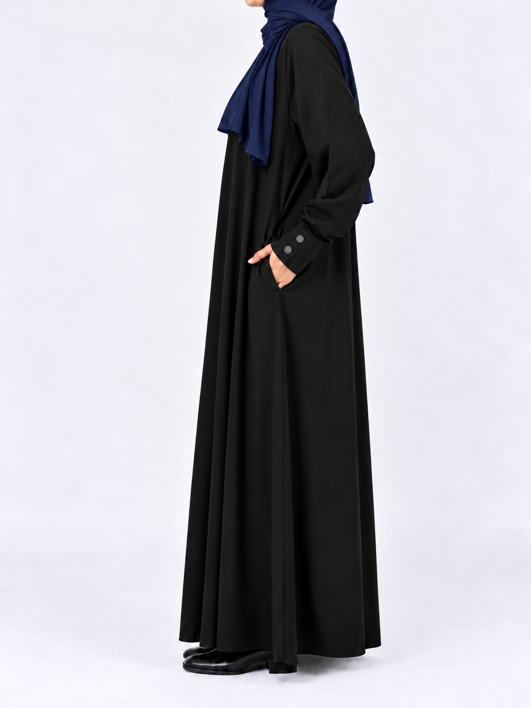 Wash and Wear Straight Abaya with Button Cuff |Black|