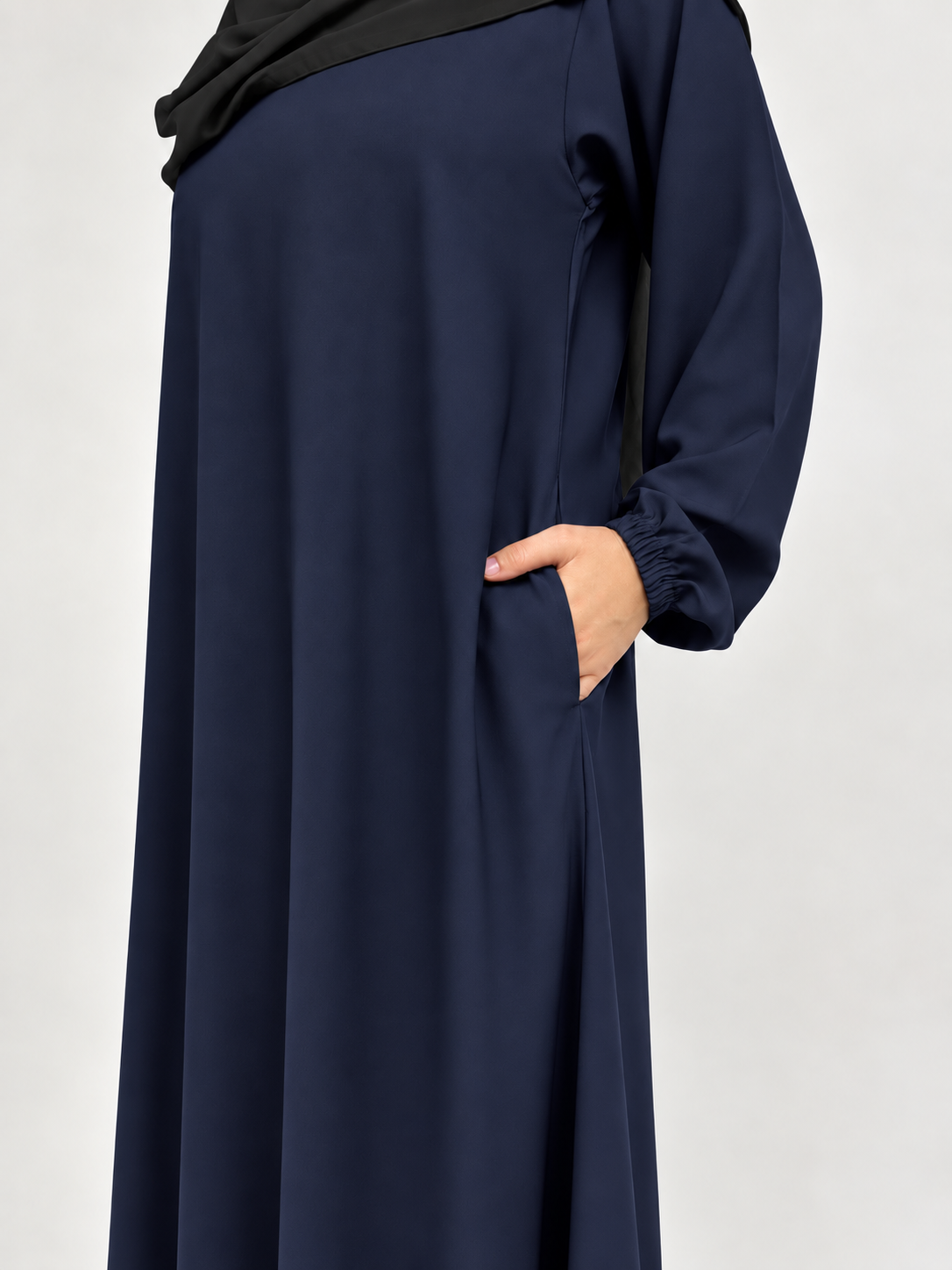 Wash and Wear Straight Abaya with Elastic Cuff | Navy |