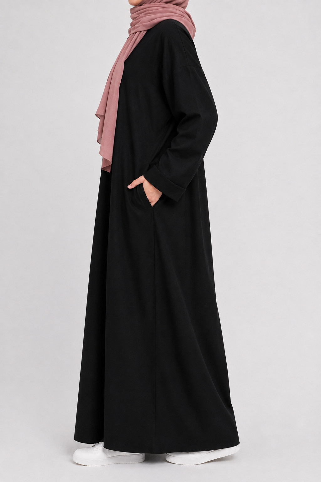 Cotton Oversized Abaya | Loose Folded Sleeve | Matte | Black