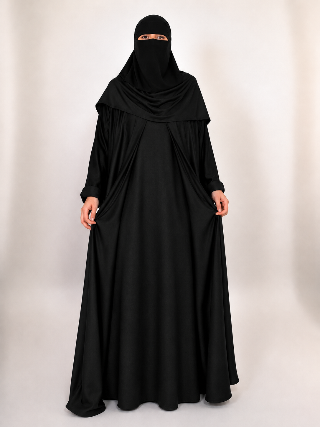 Black Nida Open Abaya with Contrast Slip