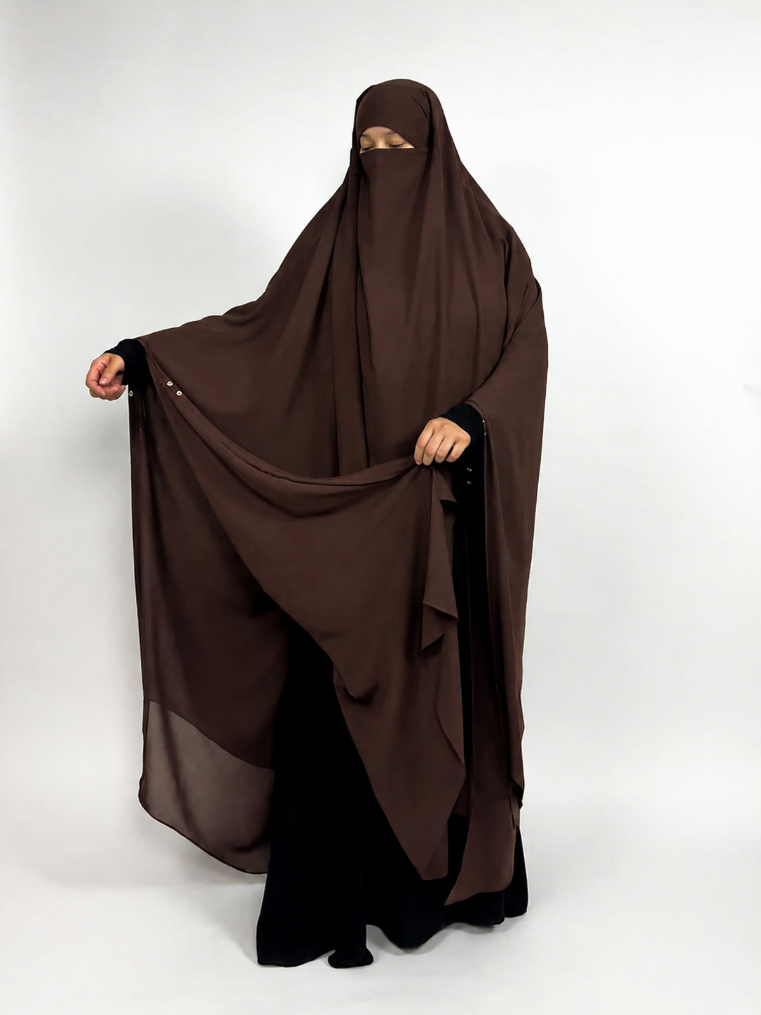 Long Chiffon Khimar | 2 Layer | Snap Buttons