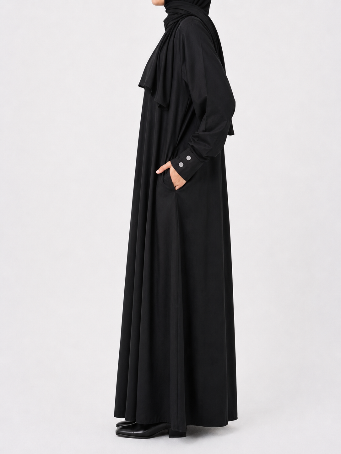 Cotton Straight Abaya with Button Cuff | Matte | Black