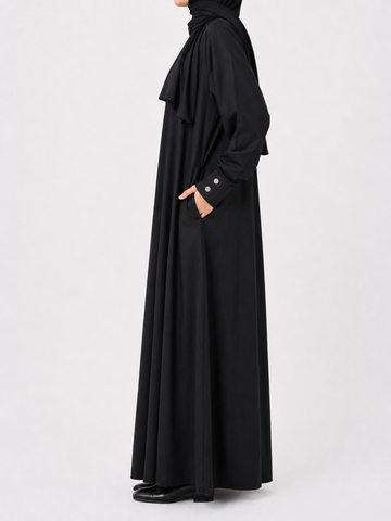 Cotton Straight Abaya with Button Cuff | Matte | Black