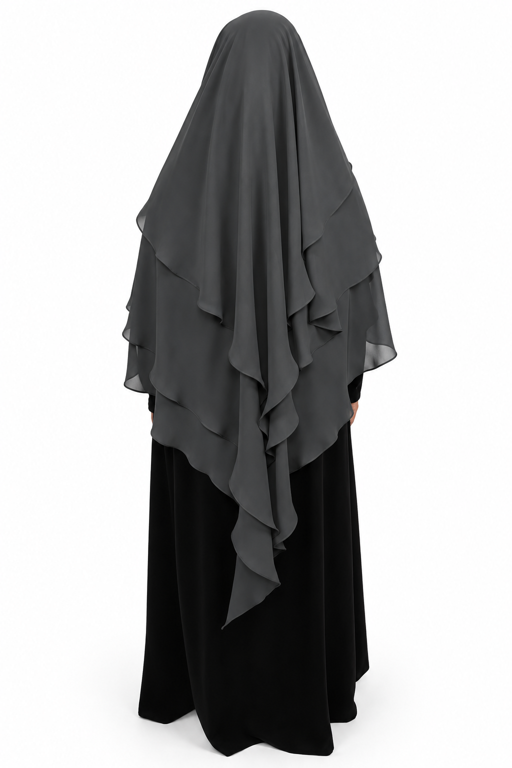 Diamond Layered Chiffon Khimar | Charcoal