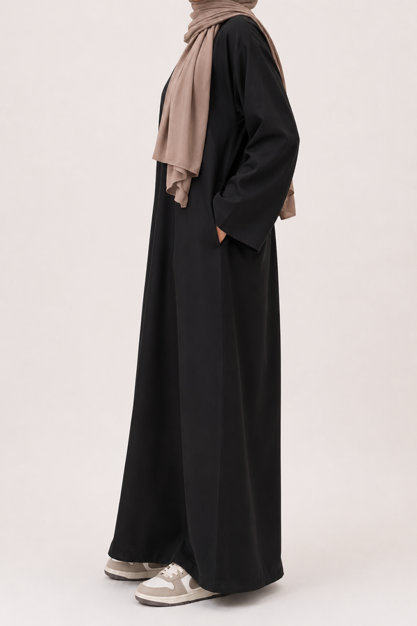 Cotton Straight Abaya | Loose Sleeve | Matte | Black