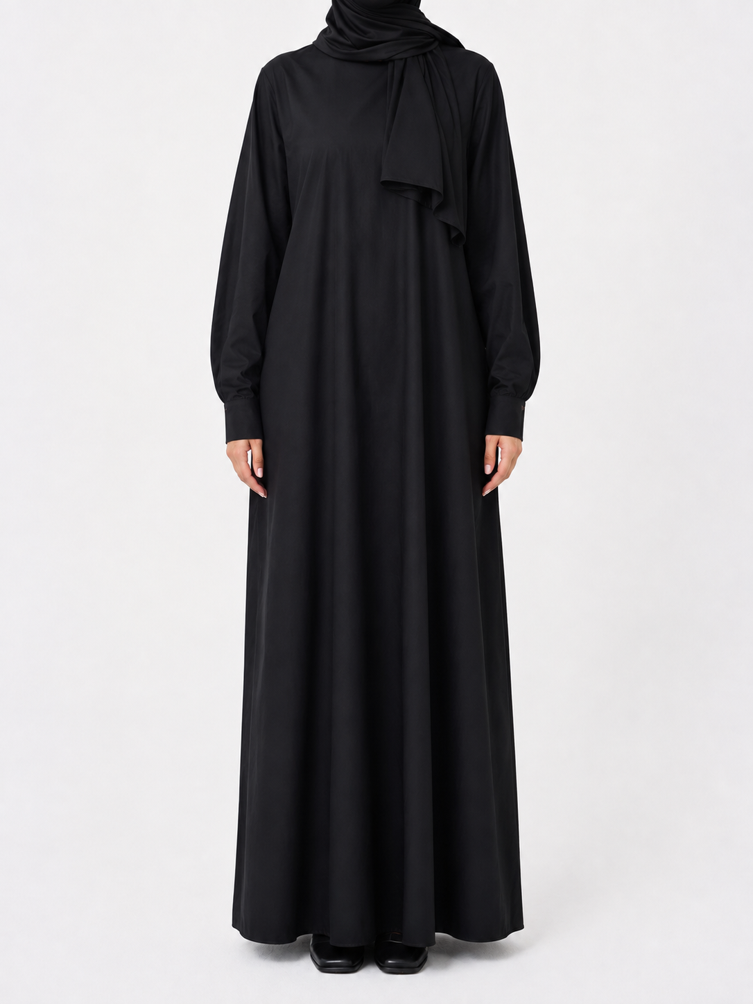 Cotton Straight Abaya with Button Cuff | Matte | Black