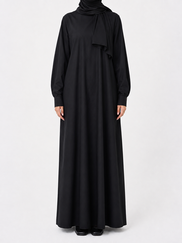 Cotton Straight Abaya with Button Cuff | Matte | Black