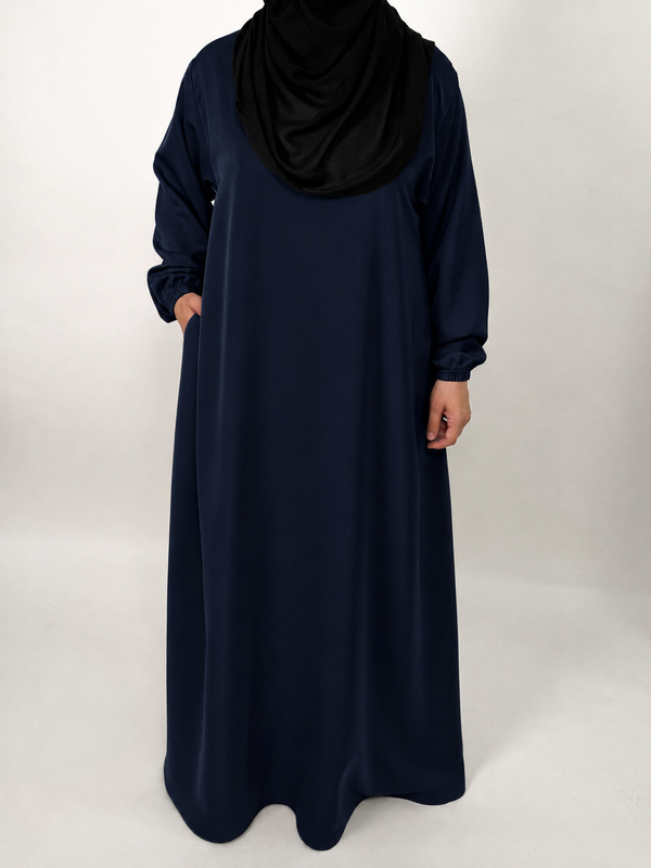 Straight Abaya with Elastic Cuff | Nida | Navy