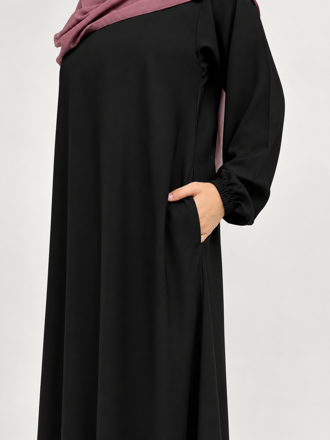 Wash and Wear Straight Abaya with Elastic Cuff |Black|