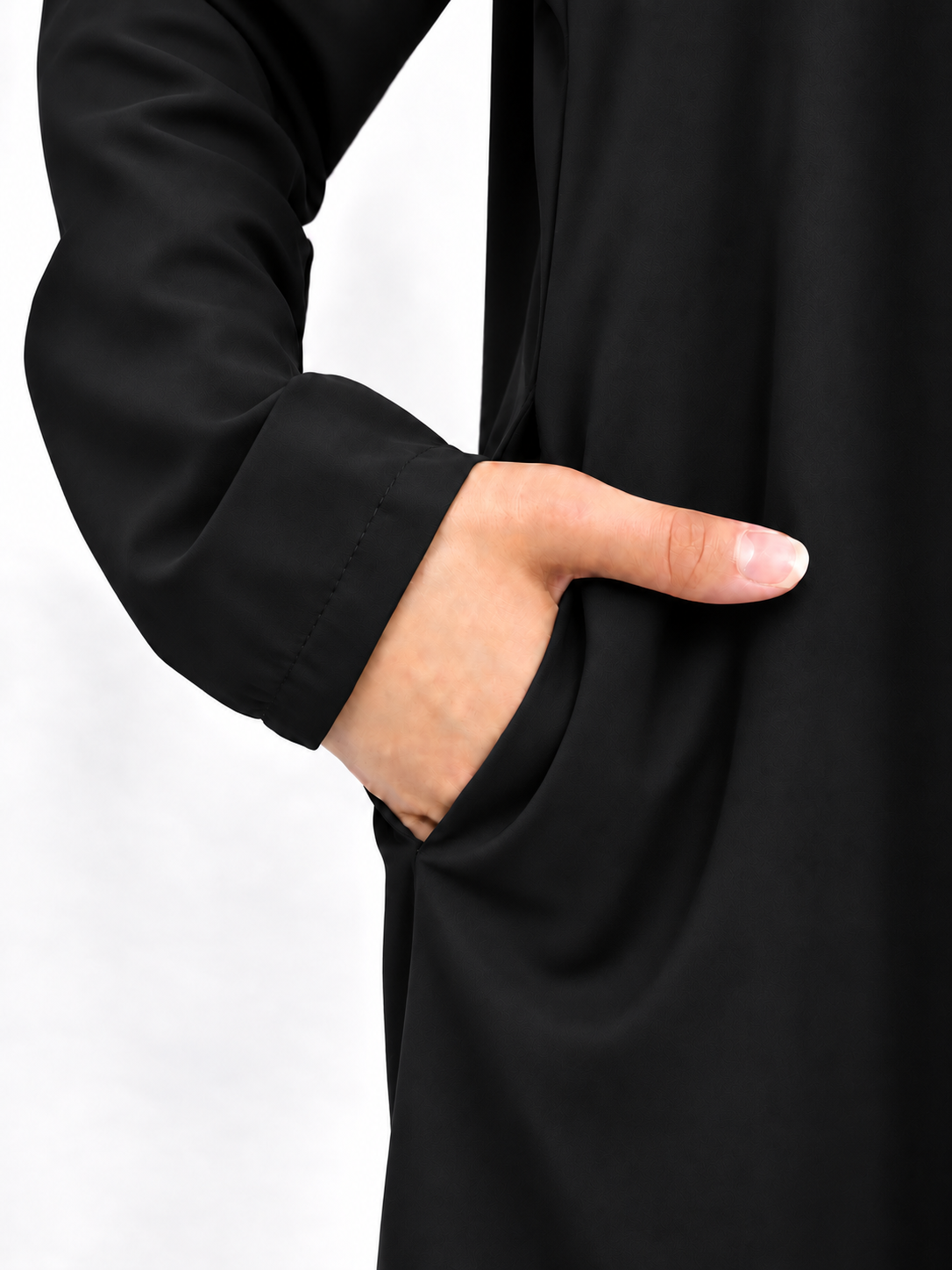 Wash and Wear Plain Abaya with Pockets | Round neck |Black|