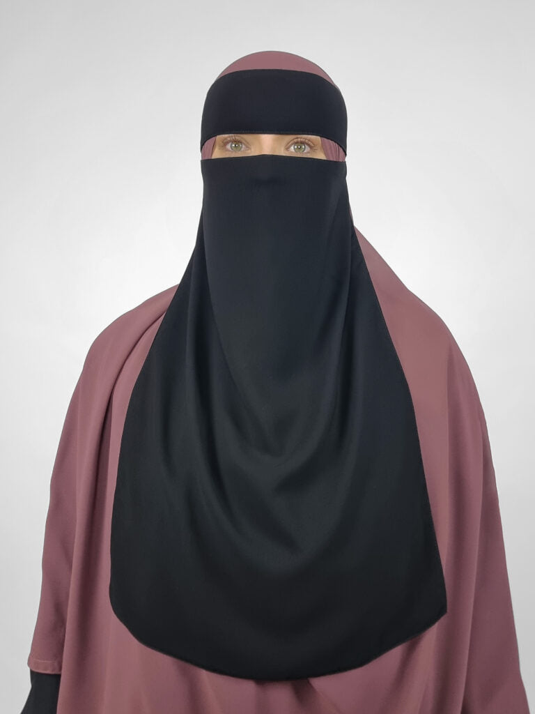 Elastic Sides Pull down Niqab | Long 20" Black