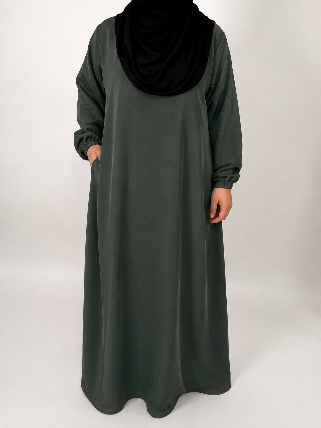 Straight Abaya with Elastic Cuff | Nida | Emerald Noir
