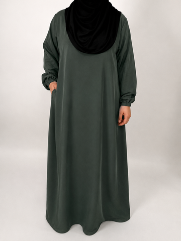 Straight Abaya with Elastic Cuff | Nida | Emerald Noir