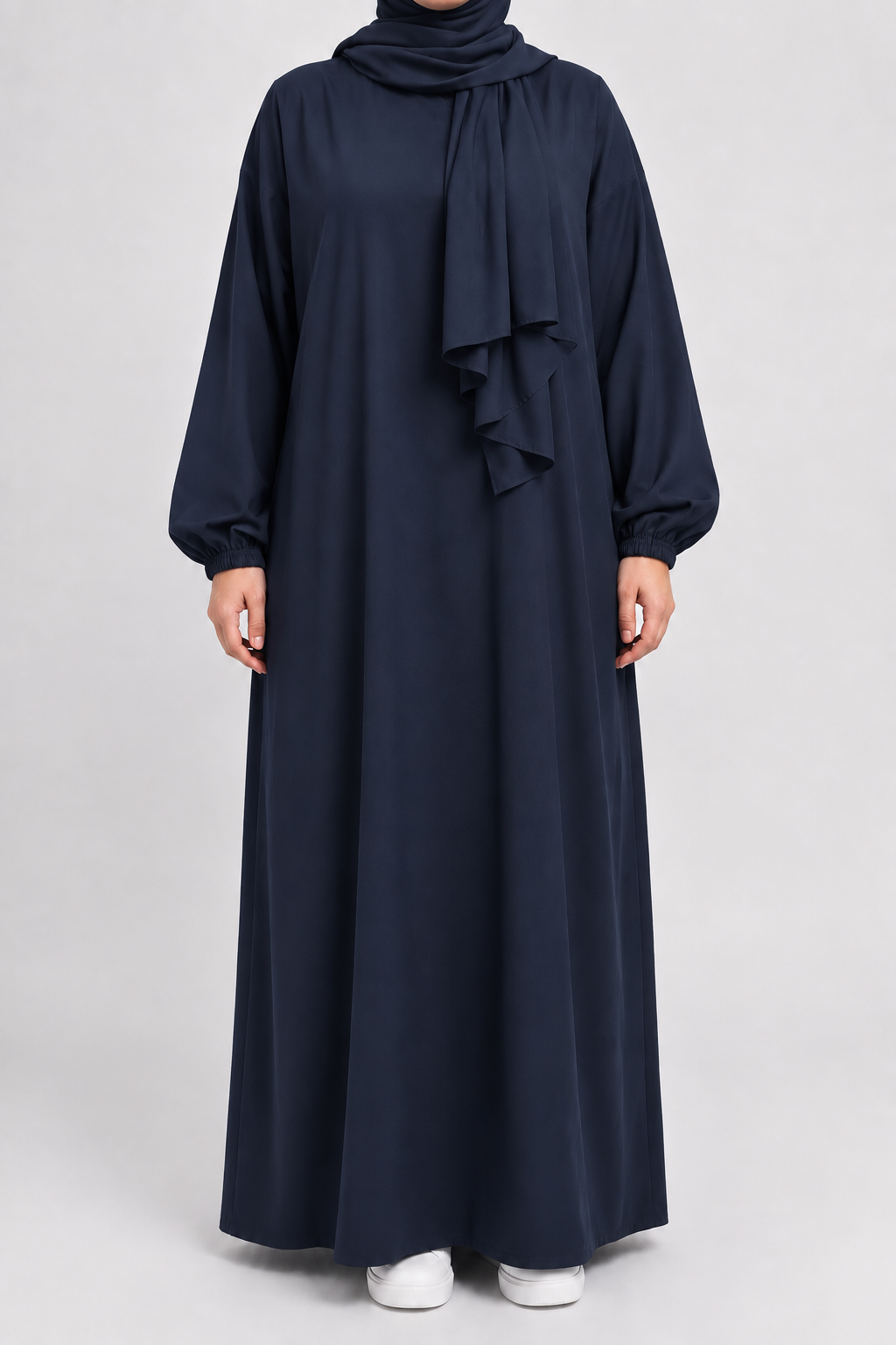 Plain Cotton Abaya with Pockets | Round neck | Matte | Navy