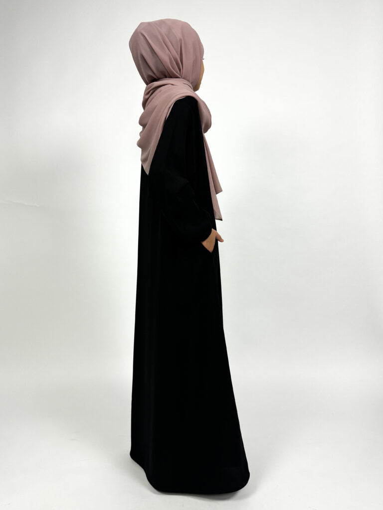 Girls Matte Abaya with Elastic Cuffs | Round neck