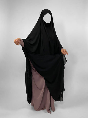 Long Chiffon Khimar | 2 Layer | Snap Buttons