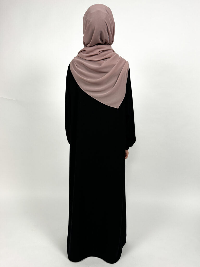 Girls Matte Abaya with Elastic Cuffs | Round neck